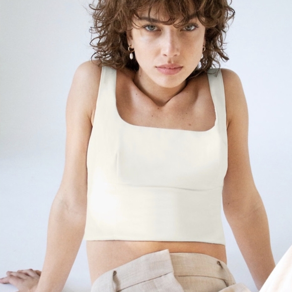 Aritzia Wilfred Shine Bustier Vegan Leather Birch - Picture 3 of 9